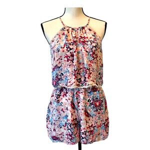 Parker Womens Cataman Romper Pink Blue Floral Print Silk Sleeveless Layered XS